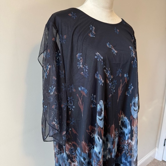 Sese Code Dresses & Skirts - Dark Cottagecore Sheer Floral Flutter Sleeve Tunic Whimsical Flowy Top 3XL